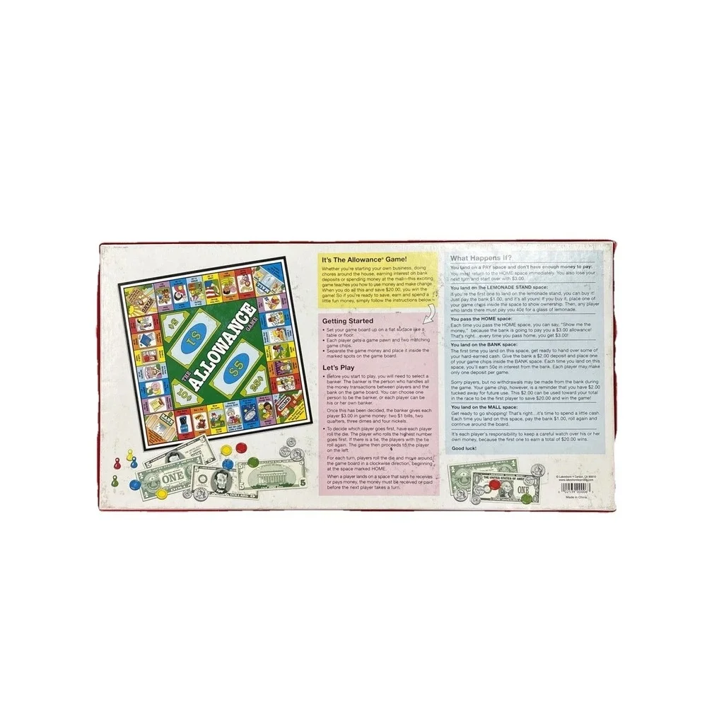 The Allowance Board Game First to Save $20 Wins 2 to 4 Players COMPLETE VTG 5+